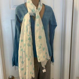 NWT NEW Ann Taylor Polka Dot Chiffon Aqua/White Scarf